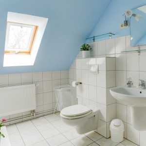 Hiddenseeblick - Badezimmer, Ferienwohnung auf Rügen am Hafen von Schaprode , Ostsee